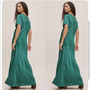 Anthropologie Brynne Emerald Green Silky Maxi Dress Size M